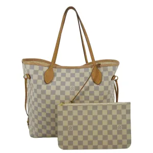 LOUIS VUITTON Neverfull MM Damier Azur Shoulder Bag White