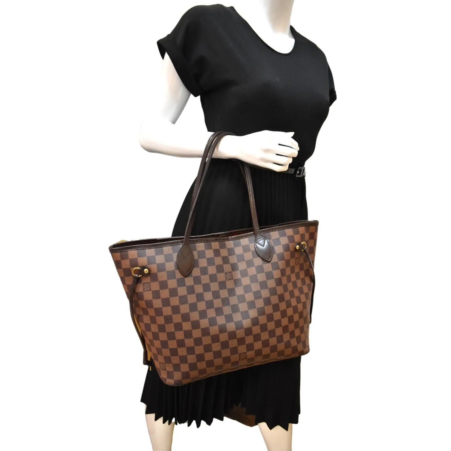 LOUIS VUITTON Neverfull MM Damier Ebene Tote Bag Brown