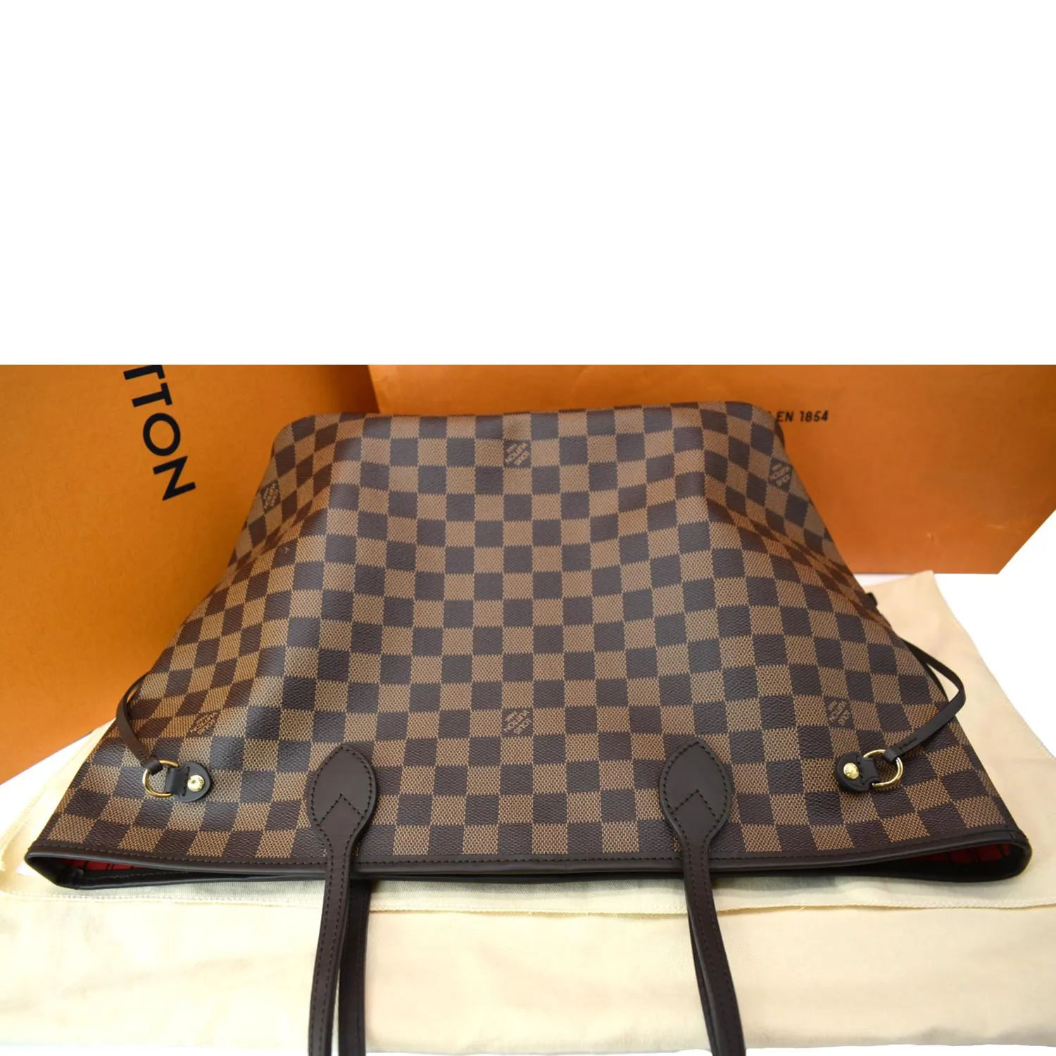 LOUIS VUITTON Neverfull MM Damier Ebene Tote Bag Brown