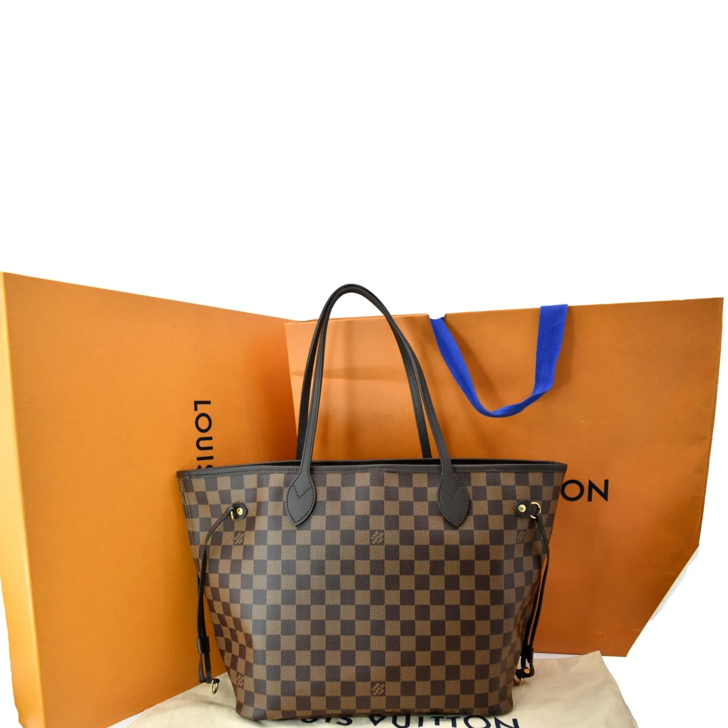 LOUIS VUITTON Neverfull MM Damier Ebene Tote Bag Brown
