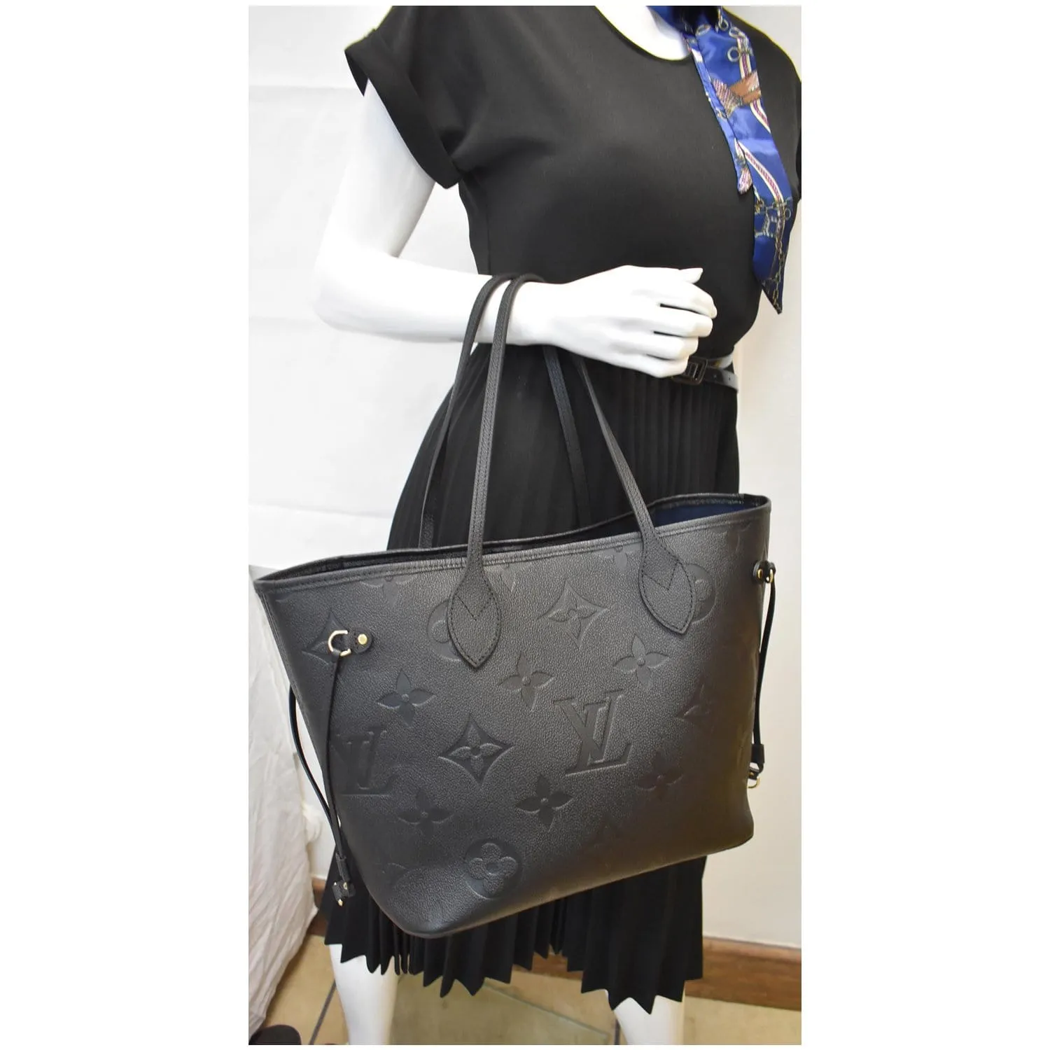 LOUIS VUITTON Neverfull MM Monogram Empreinte Tote Bag Black