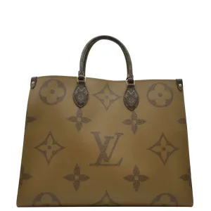 LOUIS VUITTON Onthego GM Giant Monogram Canvas Tote Bag Brown
