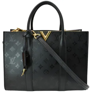 LOUIS VUITTON Very Tote MM Monogram Cuir Plume Shoulder Bag Noir Black