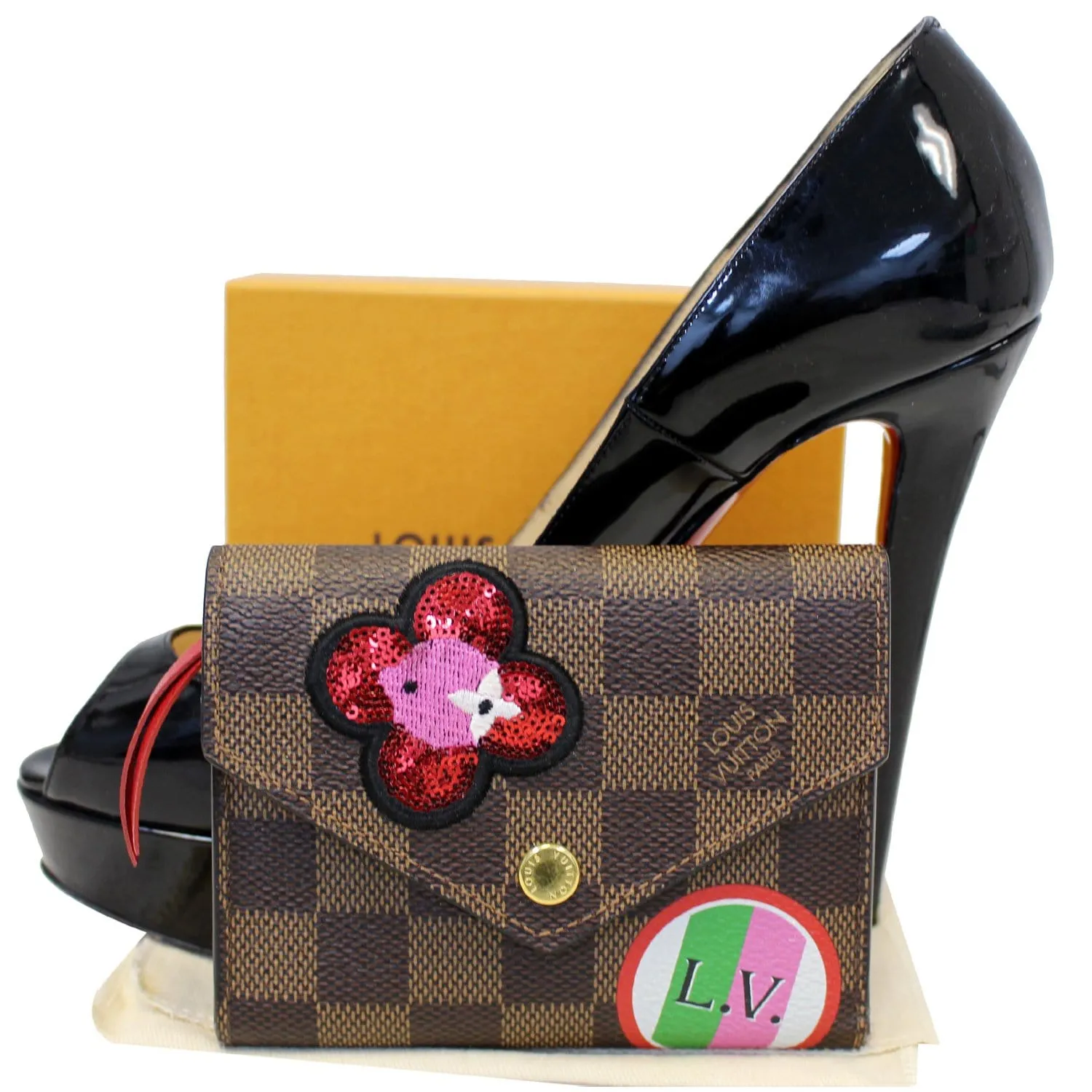Louis Vuitton Victorine Damier Ebene Embroidery Wallet Brown