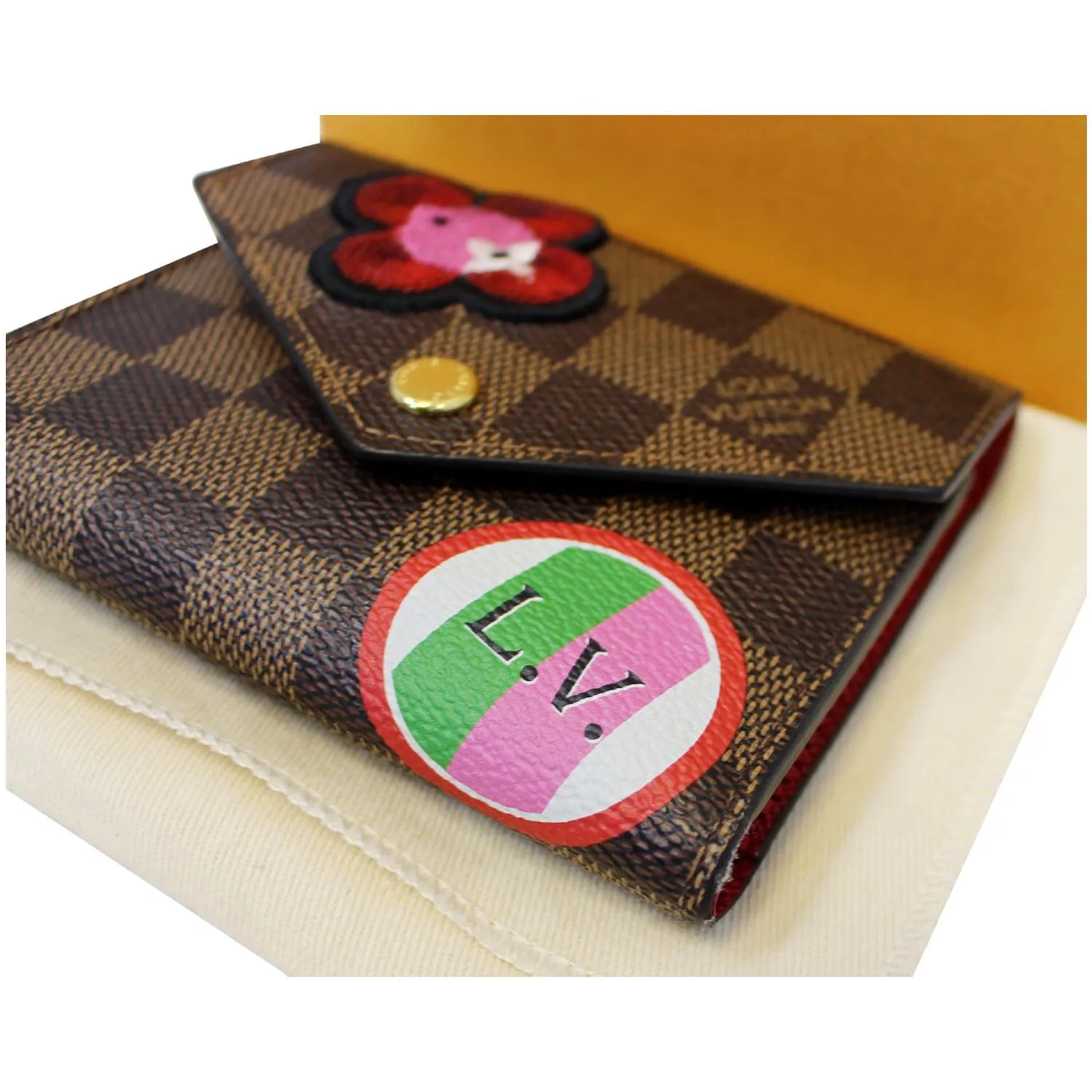 Louis Vuitton Victorine Damier Ebene Embroidery Wallet Brown