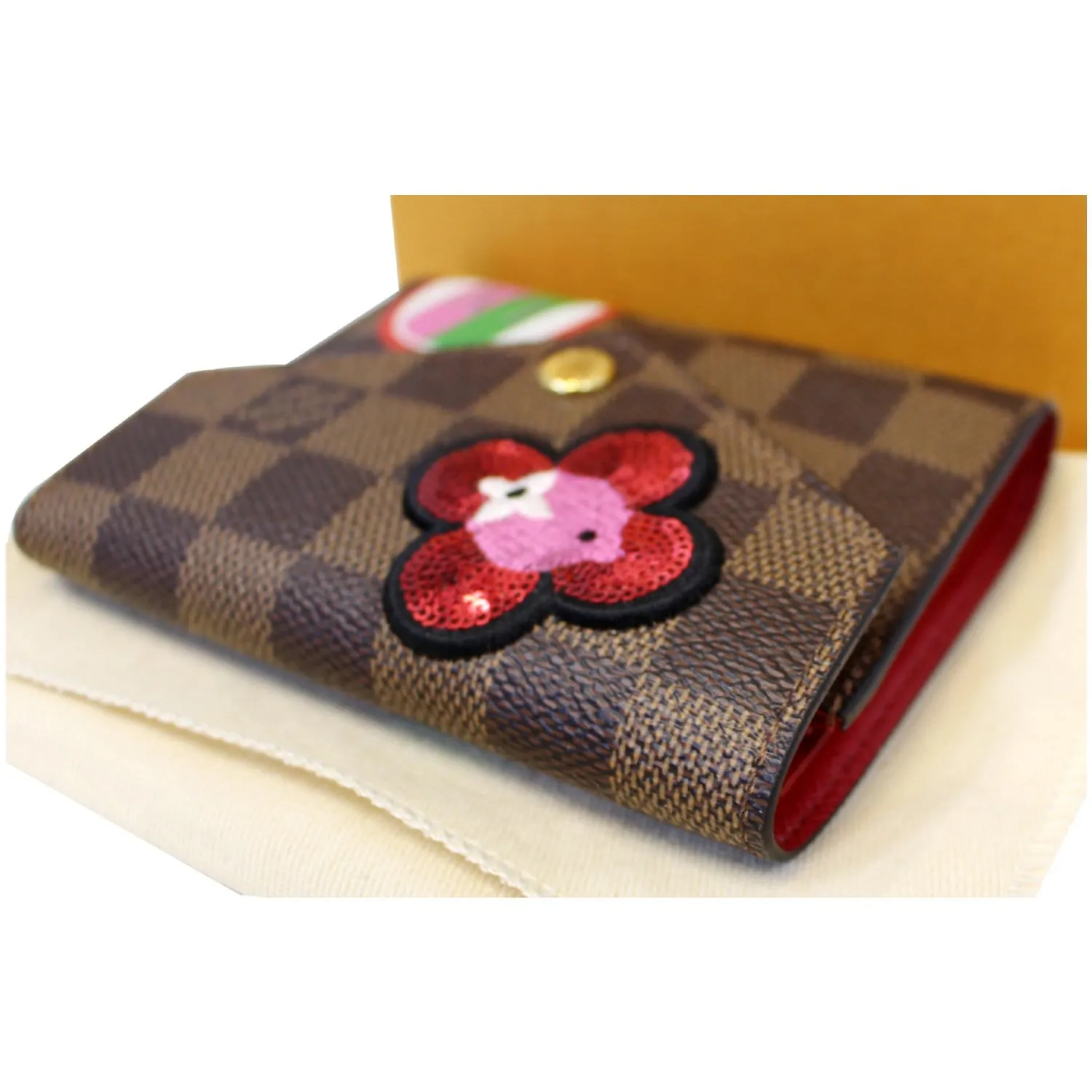 Louis Vuitton Victorine Damier Ebene Embroidery Wallet Brown