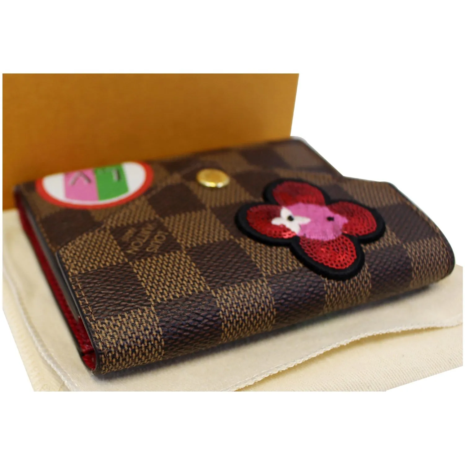 Louis Vuitton Victorine Damier Ebene Embroidery Wallet Brown