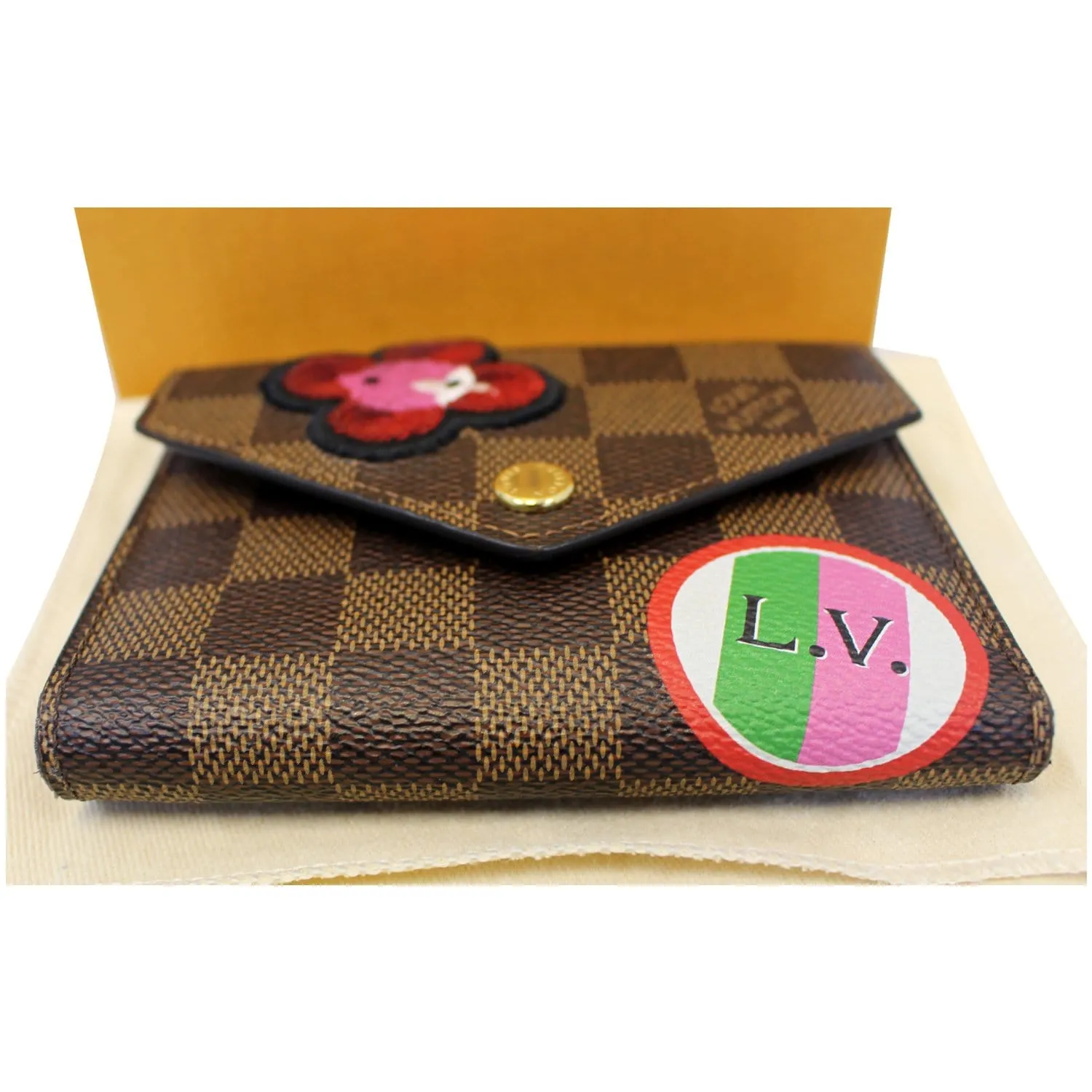 Louis Vuitton Victorine Damier Ebene Embroidery Wallet Brown