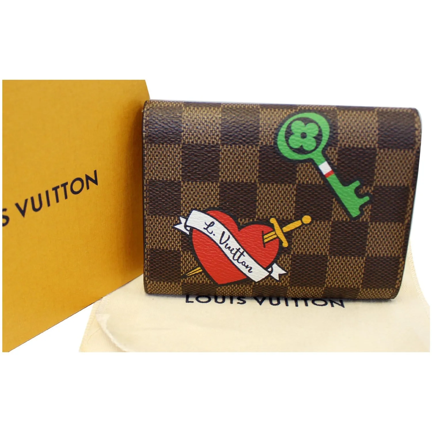 Louis Vuitton Victorine Damier Ebene Embroidery Wallet Brown