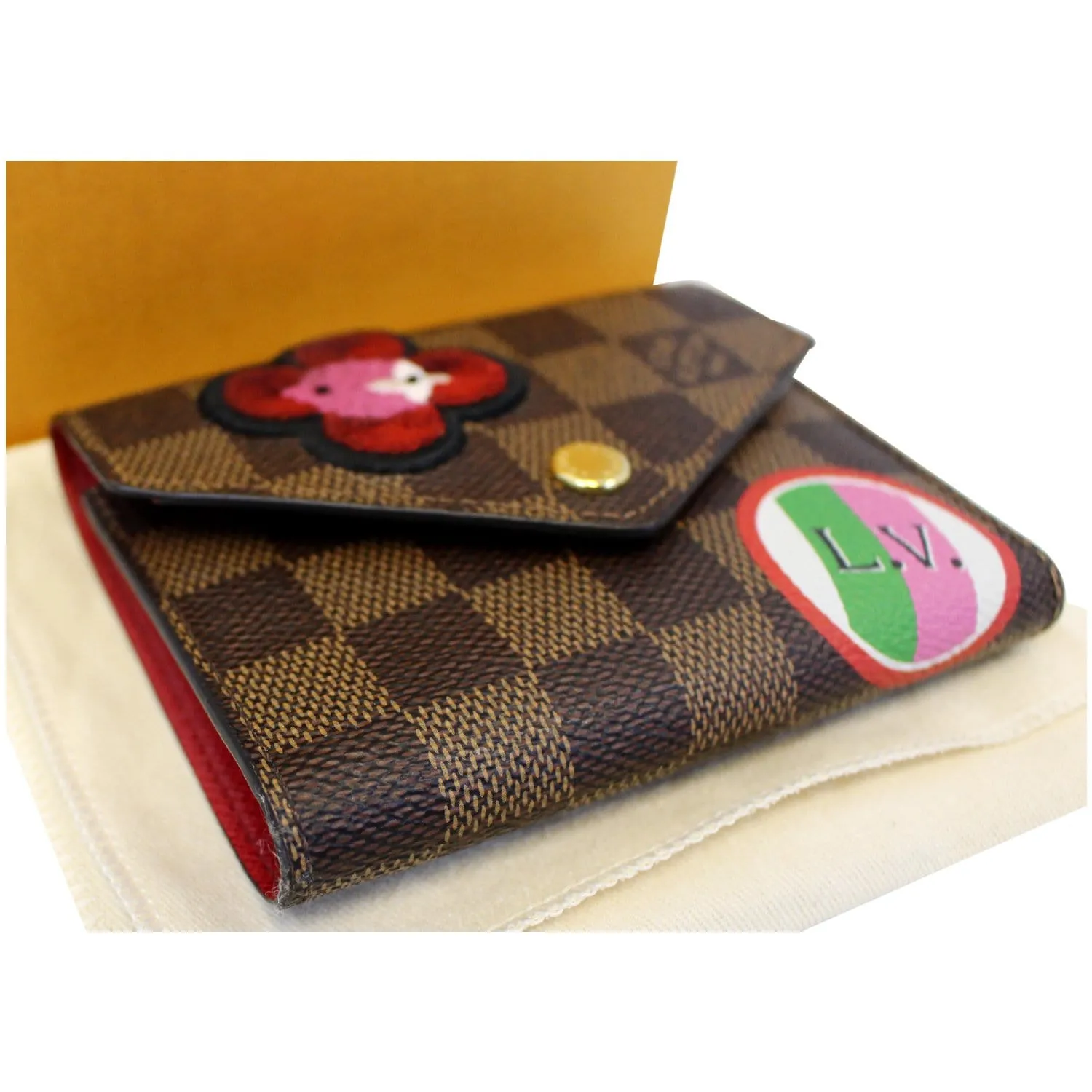 Louis Vuitton Victorine Damier Ebene Embroidery Wallet Brown