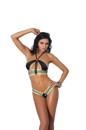 Lycra Bikini Top and Matching G-String With  Chartreuse and Turquoise Trim - One Size