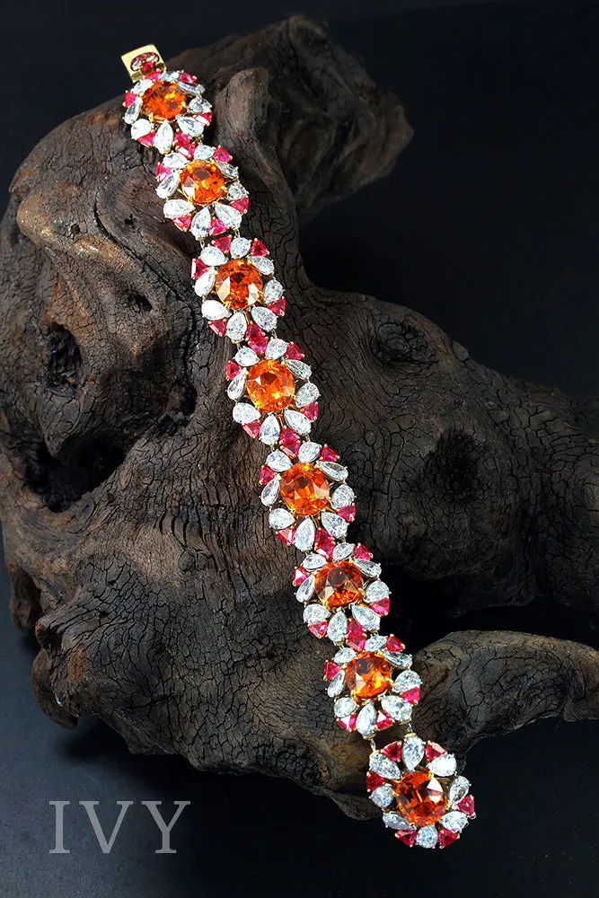 Mandarin Garnet, Red Spinel and Diamond Bracelet