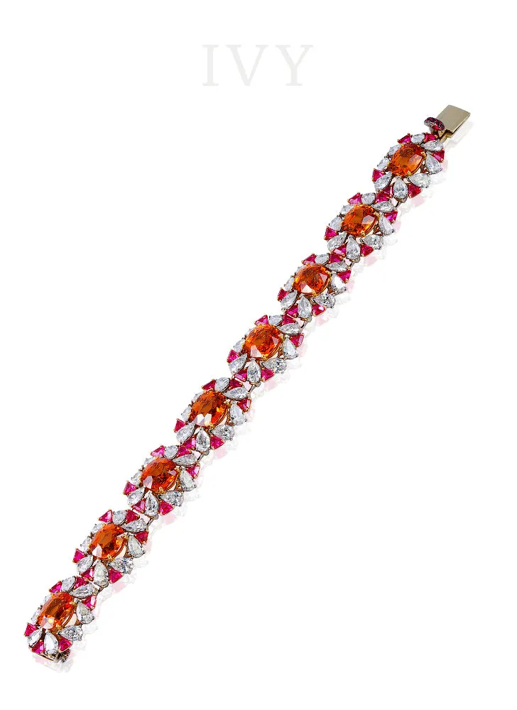Mandarin Garnet, Red Spinel and Diamond Bracelet