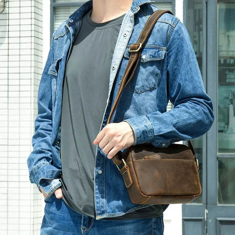 Men's Crazy Horse Leather Crossbody Bag – Retro Messenger Sling