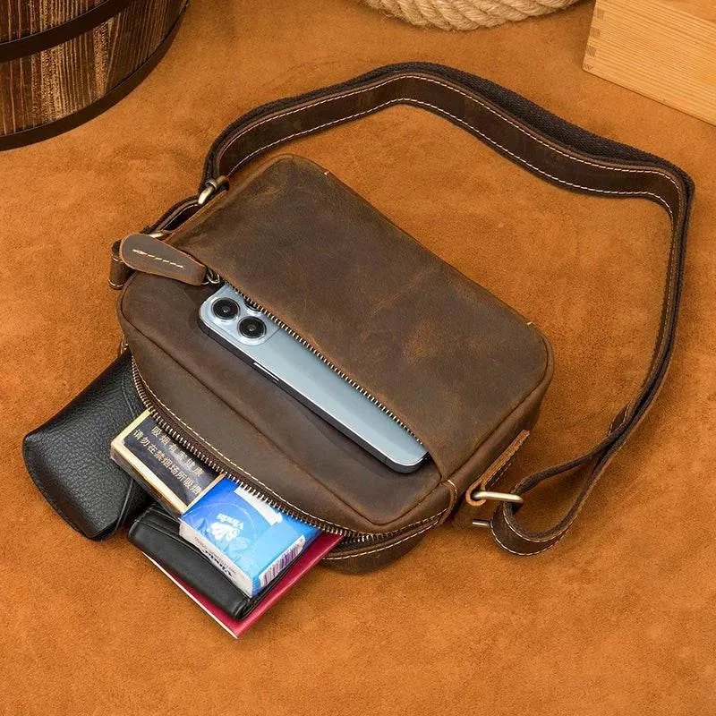 Men's Crazy Horse Leather Crossbody Bag – Retro Messenger Sling