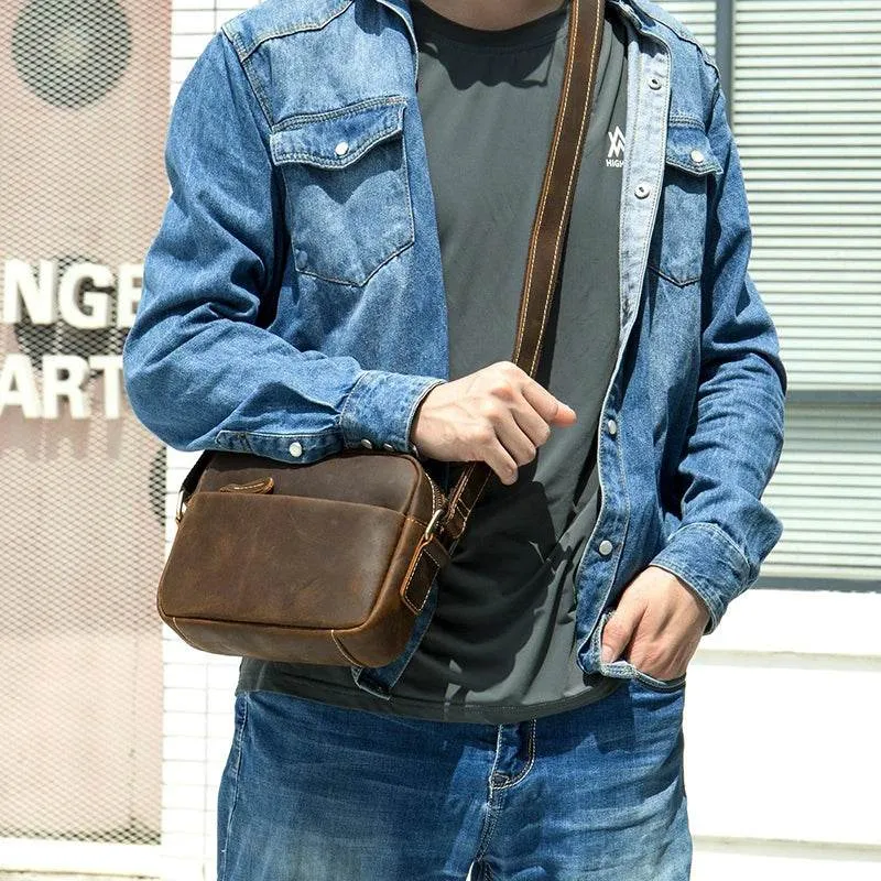 Men's Crazy Horse Leather Crossbody Bag – Retro Messenger Sling