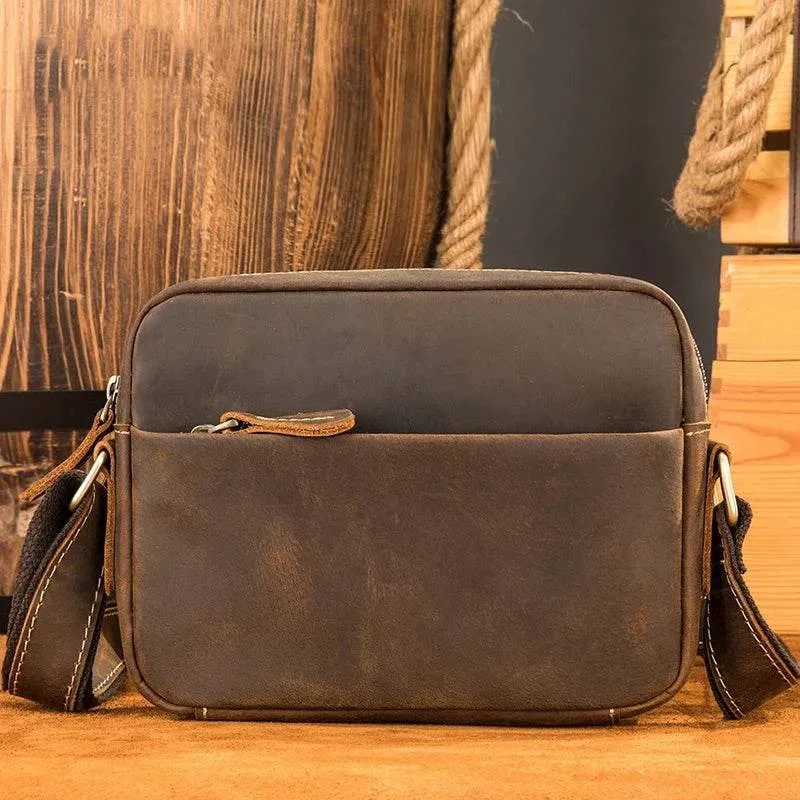 Men's Crazy Horse Leather Crossbody Bag – Retro Messenger Sling