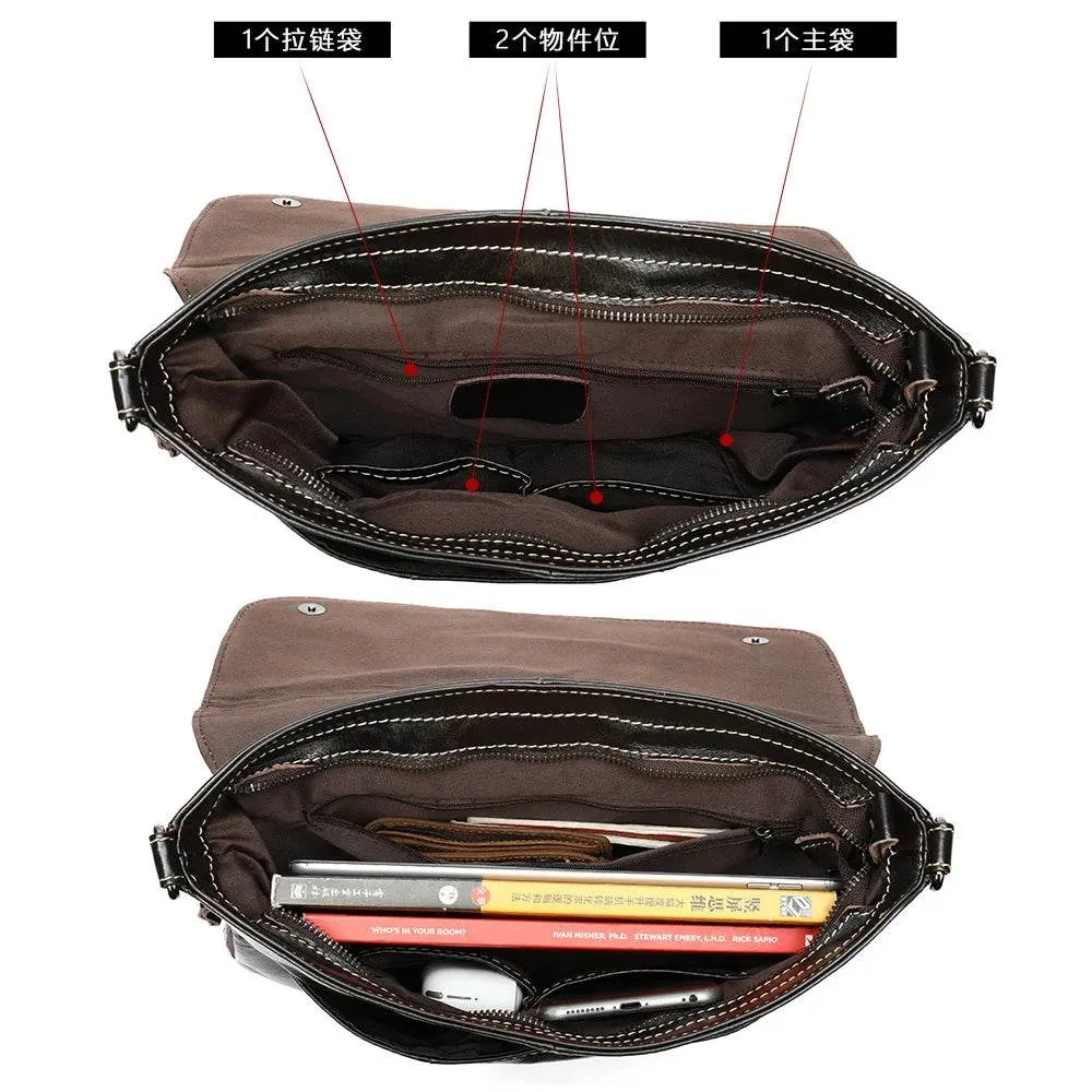 Men's Leather Crossbody Bag Casual Waterproof Sling Oil Wax