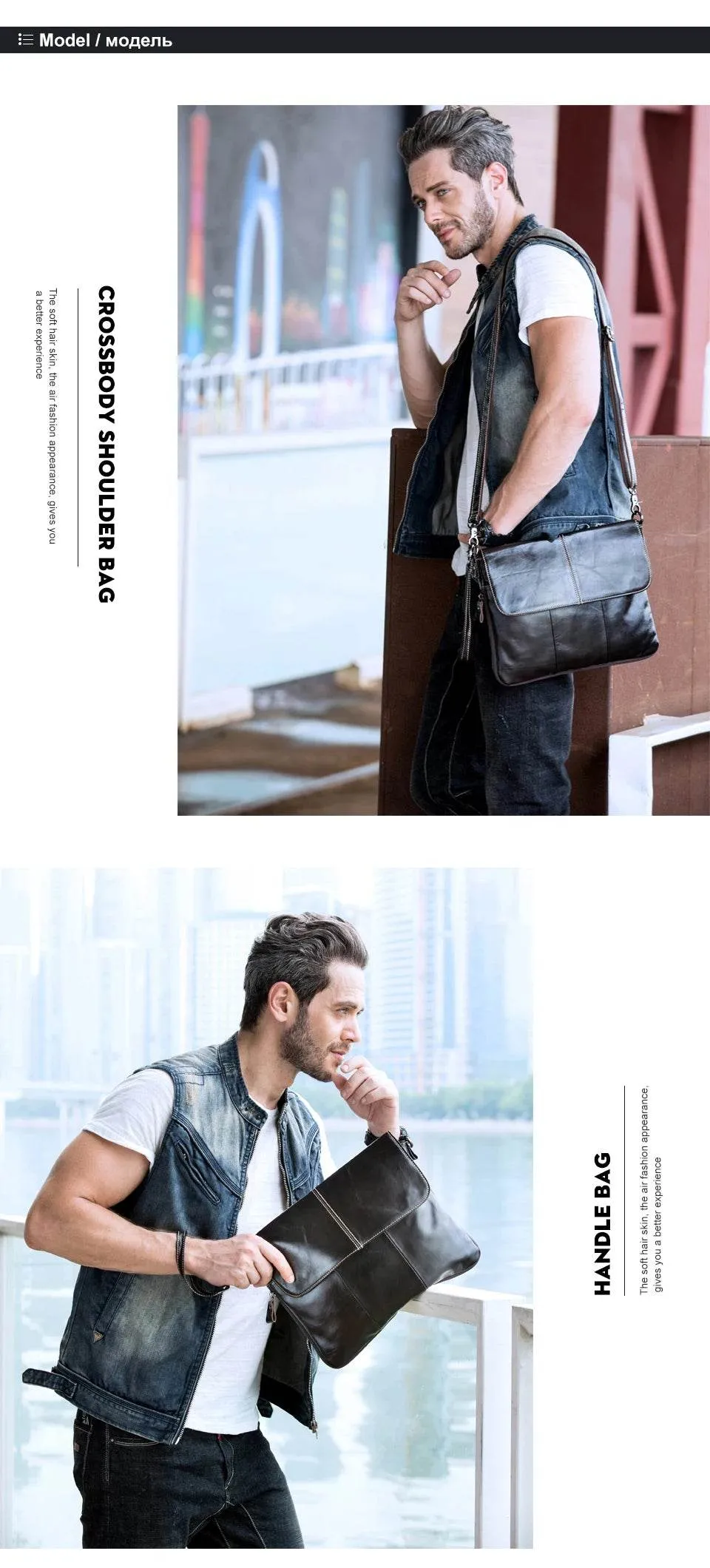 Men's Leather Crossbody Bag Casual Waterproof Sling Oil Wax