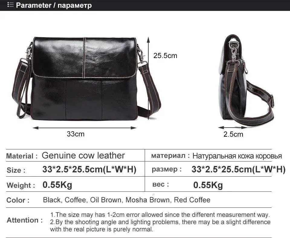 Men's Leather Crossbody Bag Casual Waterproof Sling Oil Wax