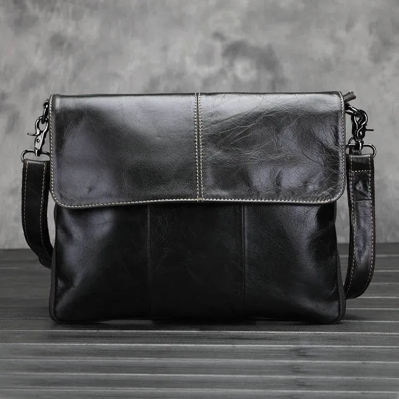 Men's Leather Crossbody Bag Casual Waterproof Sling Oil Wax