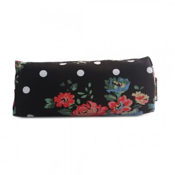 Miss Lulu Canvas Pencil Case Flower Polka Dot Black