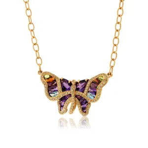 Mixed Gemstone & Diamond Butterfly Necklace