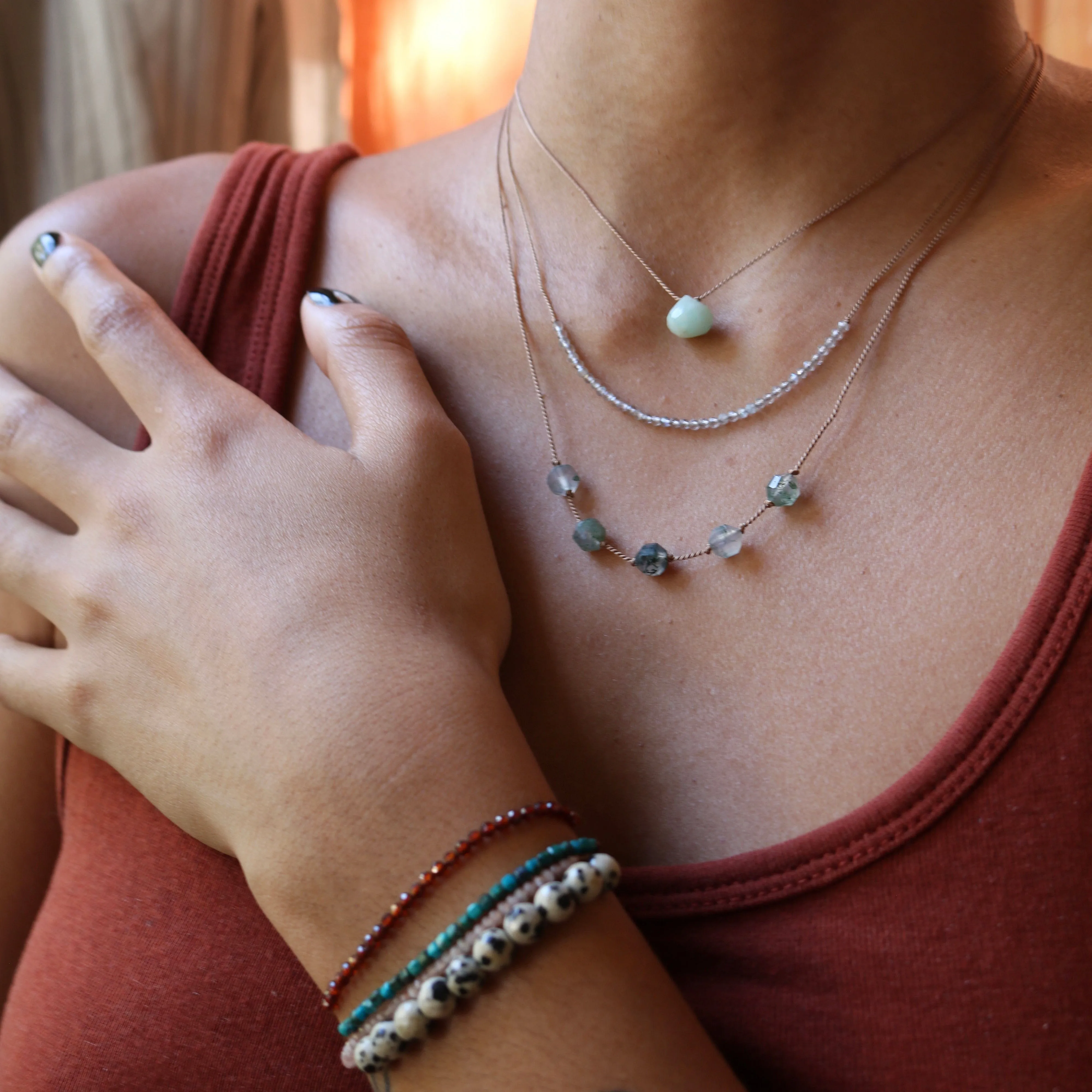 MOSS AGATE 5 STONE NECKLACE