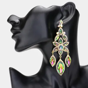 Multi-Color Flower Triple Marquise Stone Chandelier Evening Earrings  | Statement Earrings | 616107
