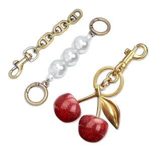 Nalefow 3PCS Vintage Gold Pearl Bag Extender Chain Purse Strap Extenders Sweet Cherry Bag Charm Keychain Purse Handbags Accessories for Womens (Sweet Cherry Pearl Extender Chain)