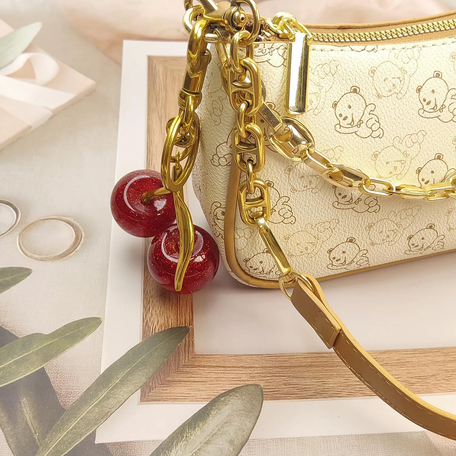Nalefow 3PCS Vintage Gold Pearl Bag Extender Chain Purse Strap Extenders Sweet Cherry Bag Charm Keychain Purse Handbags Accessories for Womens (Sweet Cherry Pearl Extender Chain)