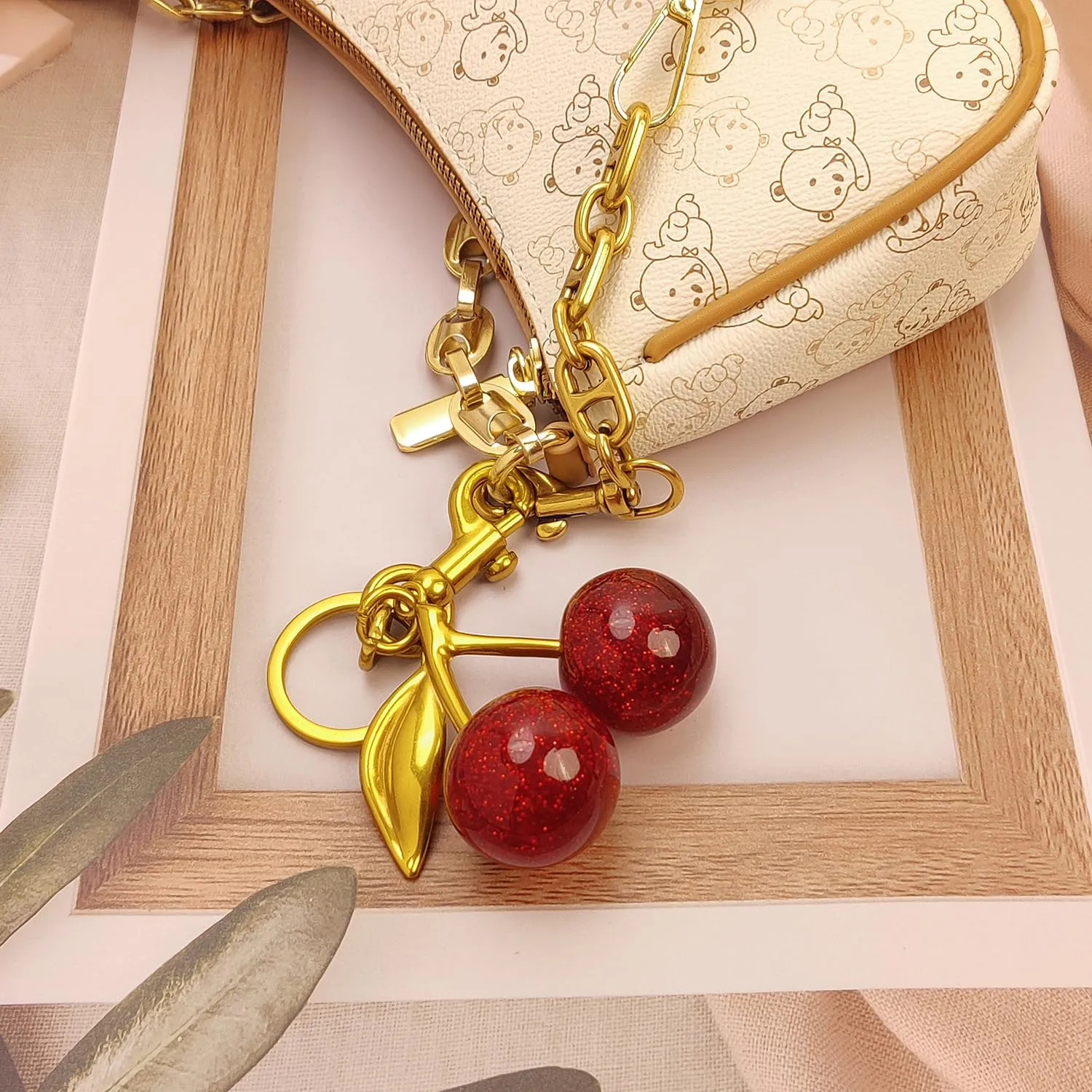 Nalefow 3PCS Vintage Gold Pearl Bag Extender Chain Purse Strap Extenders Sweet Cherry Bag Charm Keychain Purse Handbags Accessories for Womens (Sweet Cherry Pearl Extender Chain)