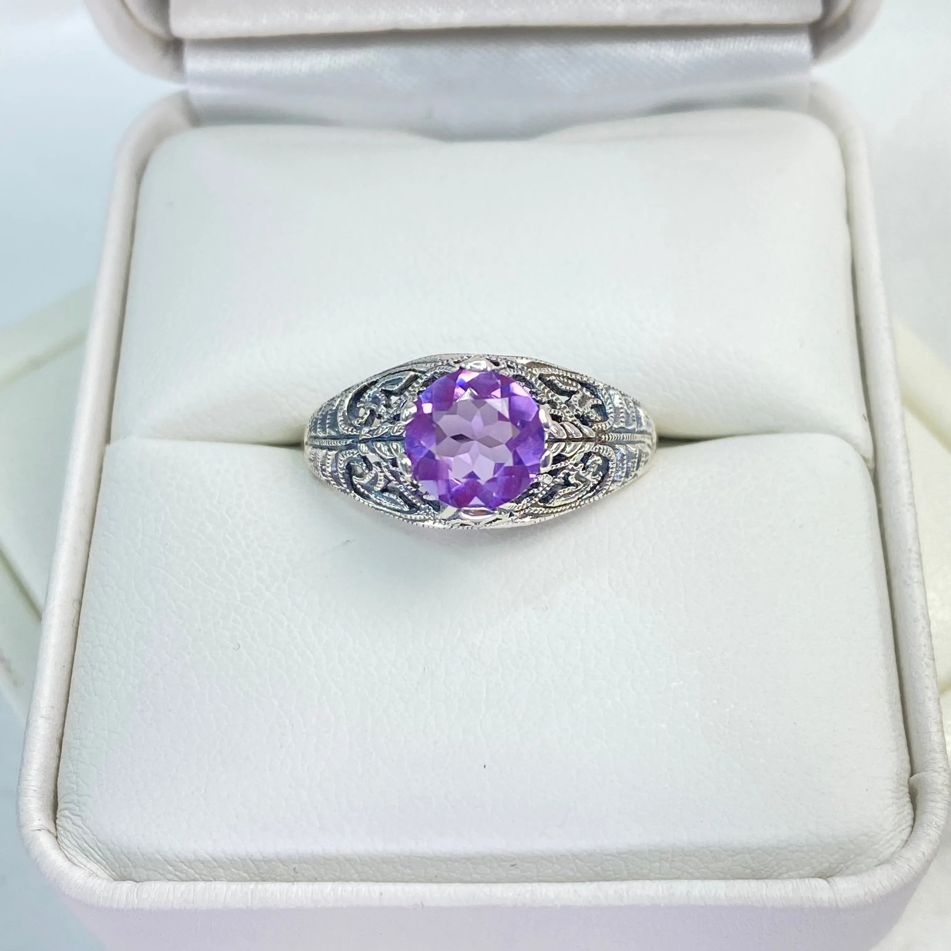 Natural Amethyst Ring, Romantic Wedding Corset Ring #D199