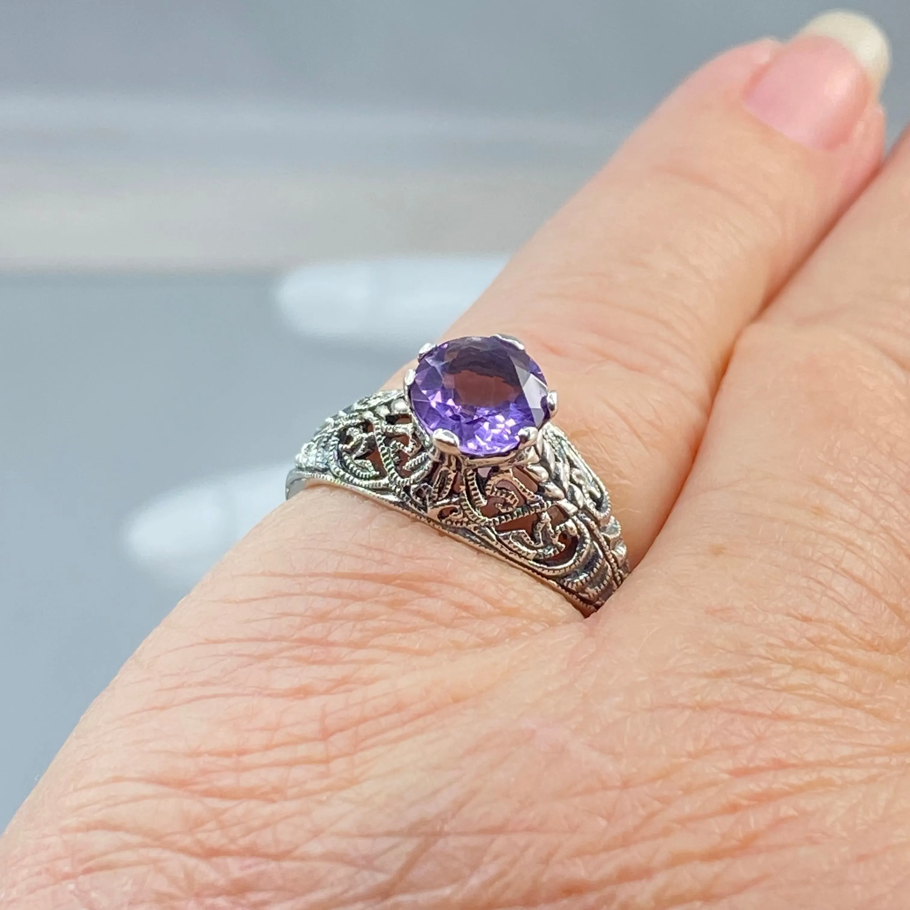 Natural Amethyst Ring, Romantic Wedding Corset Ring #D199
