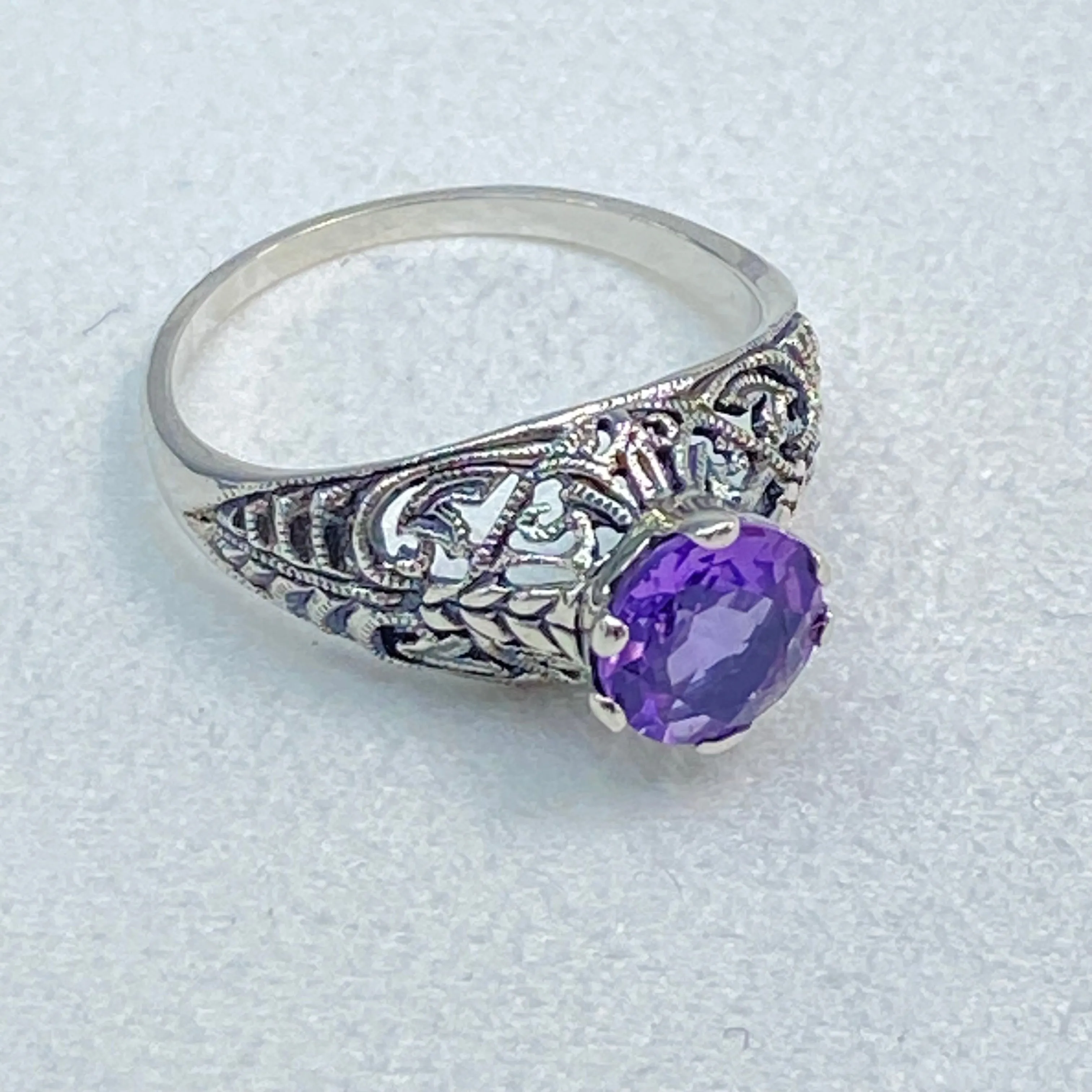 Natural Amethyst Ring, Romantic Wedding Corset Ring #D199