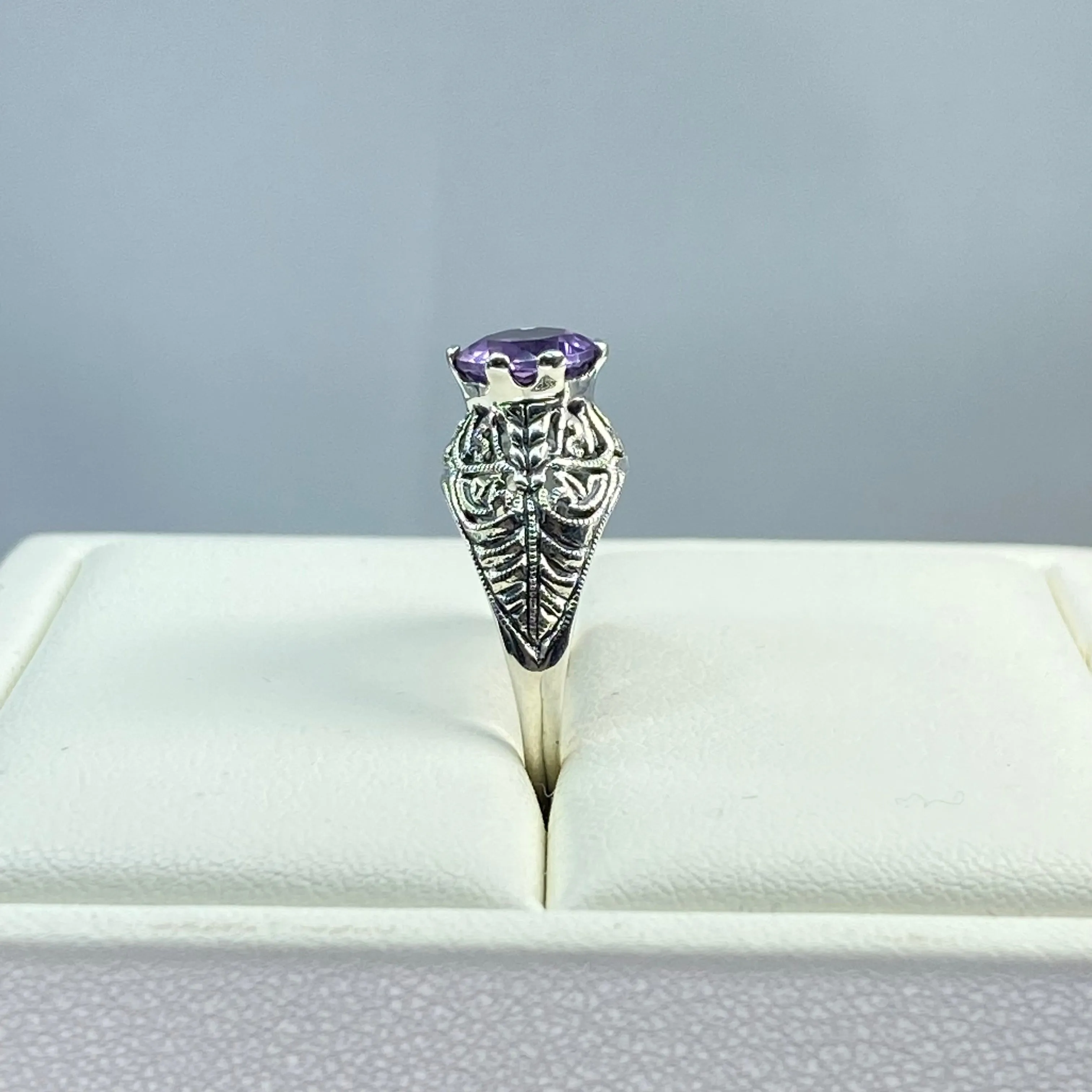 Natural Amethyst Ring, Romantic Wedding Corset Ring #D199
