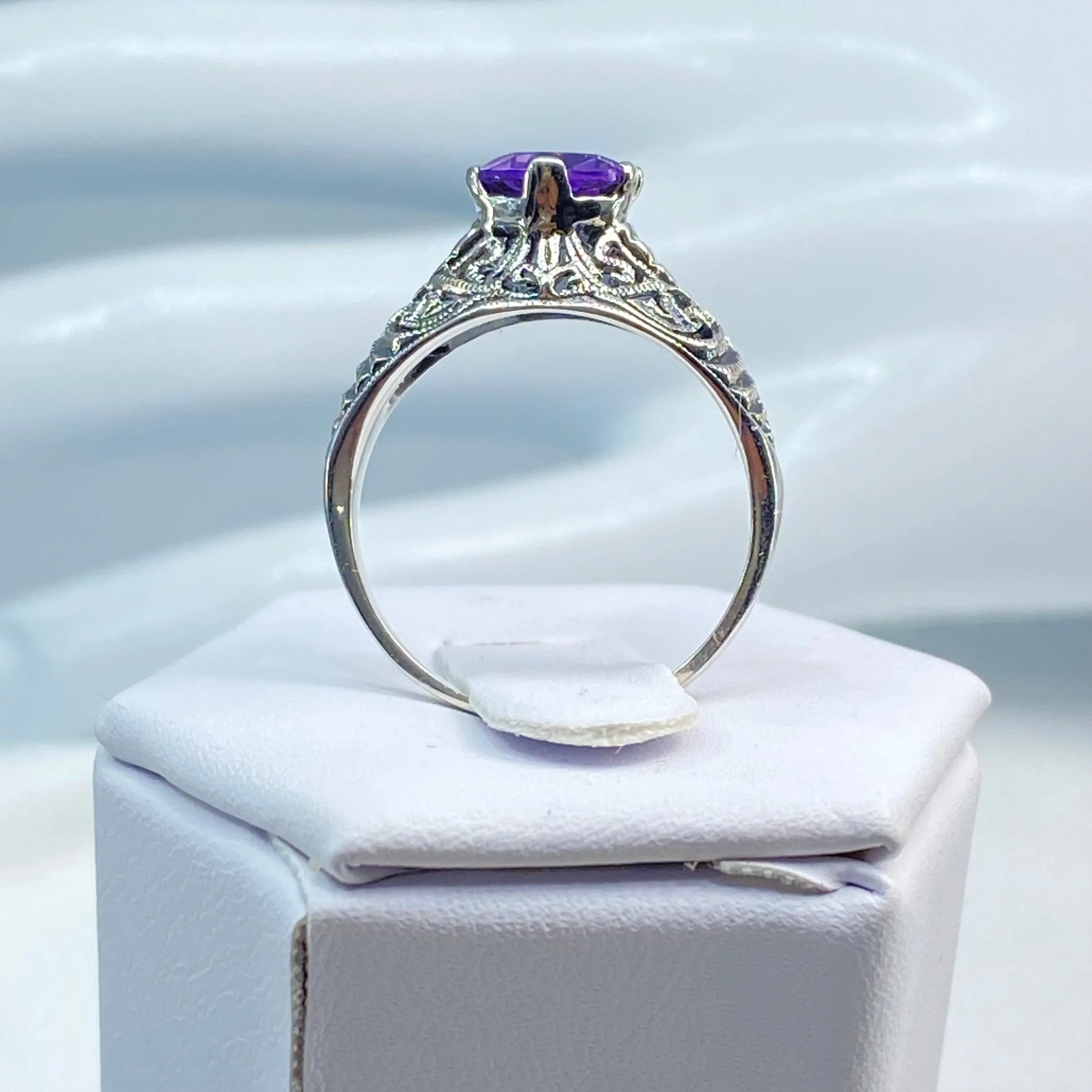 Natural Amethyst Ring, Romantic Wedding Corset Ring #D199