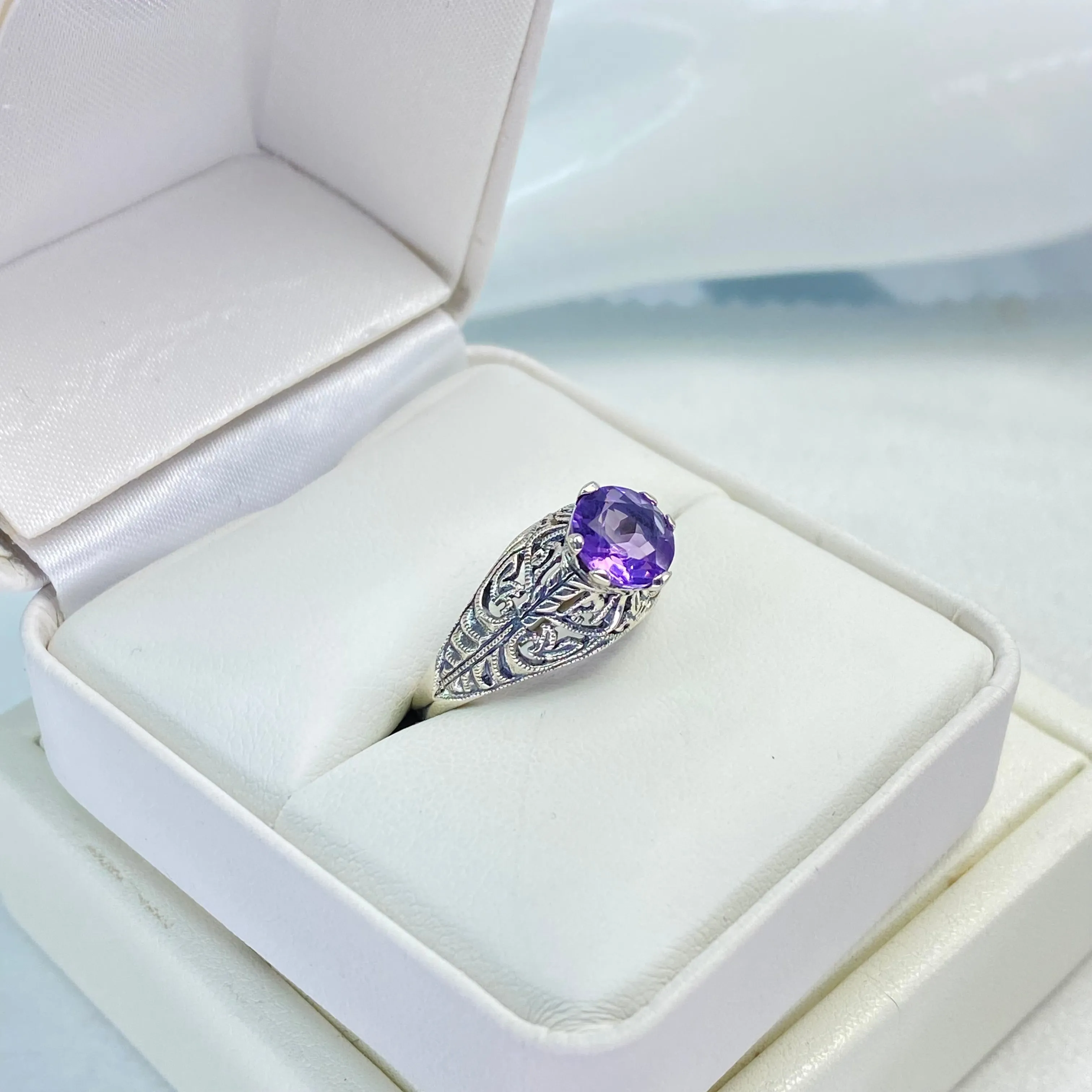 Natural Amethyst Ring, Romantic Wedding Corset Ring #D199