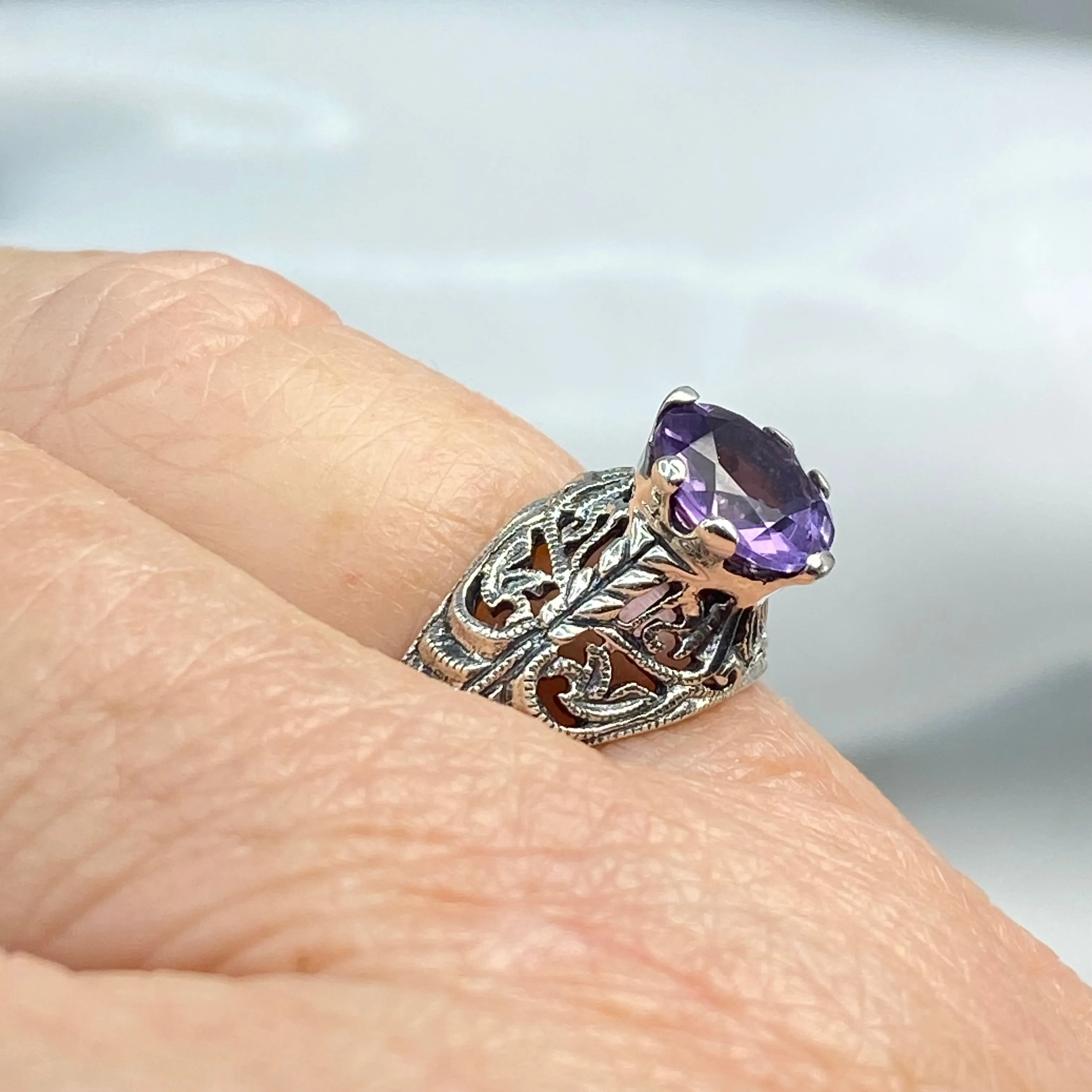 Natural Amethyst Ring, Romantic Wedding Corset Ring #D199