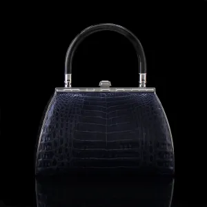 Navy Caiman Crocodile Bag
