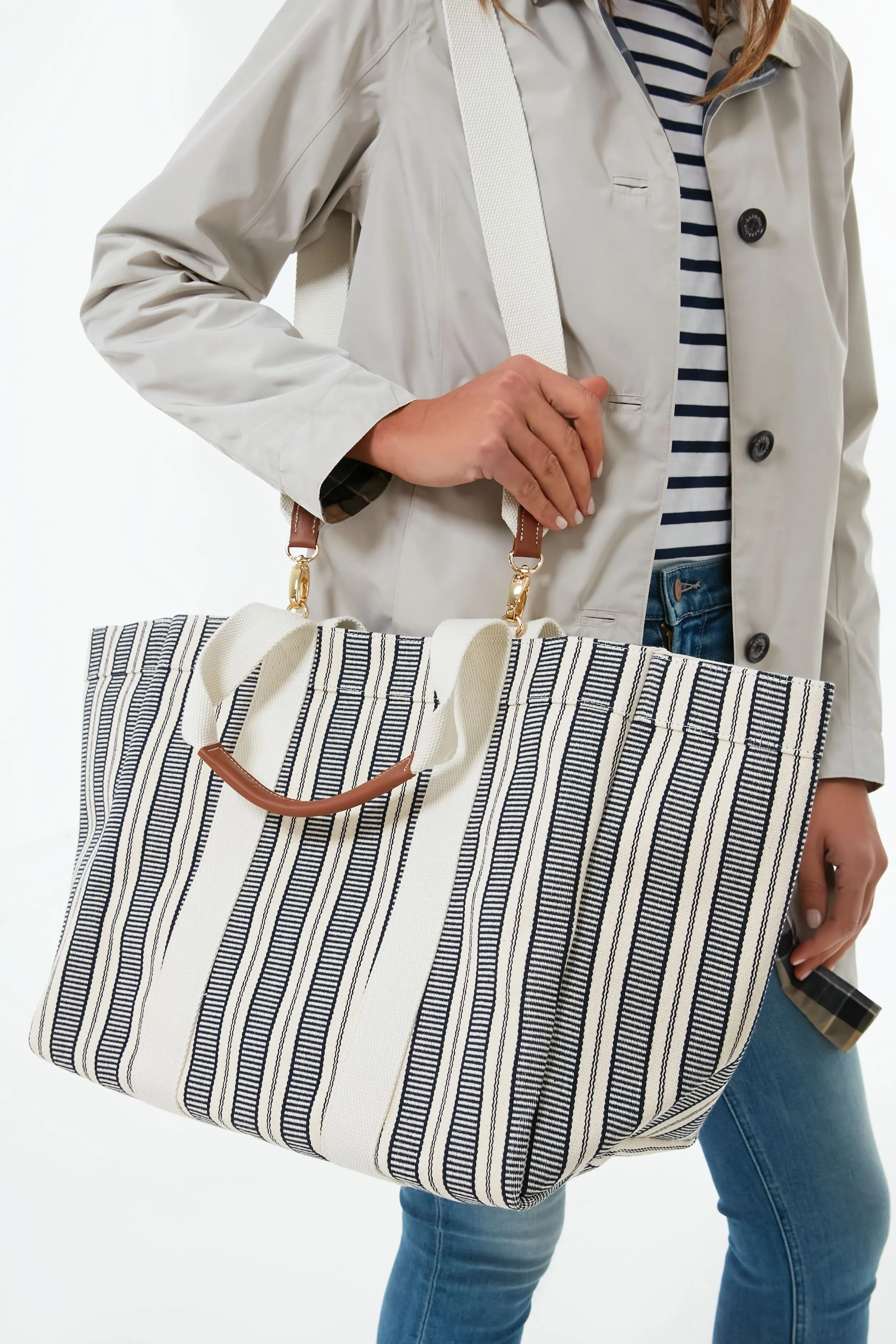 Navy Parcours L City Stripes Tote