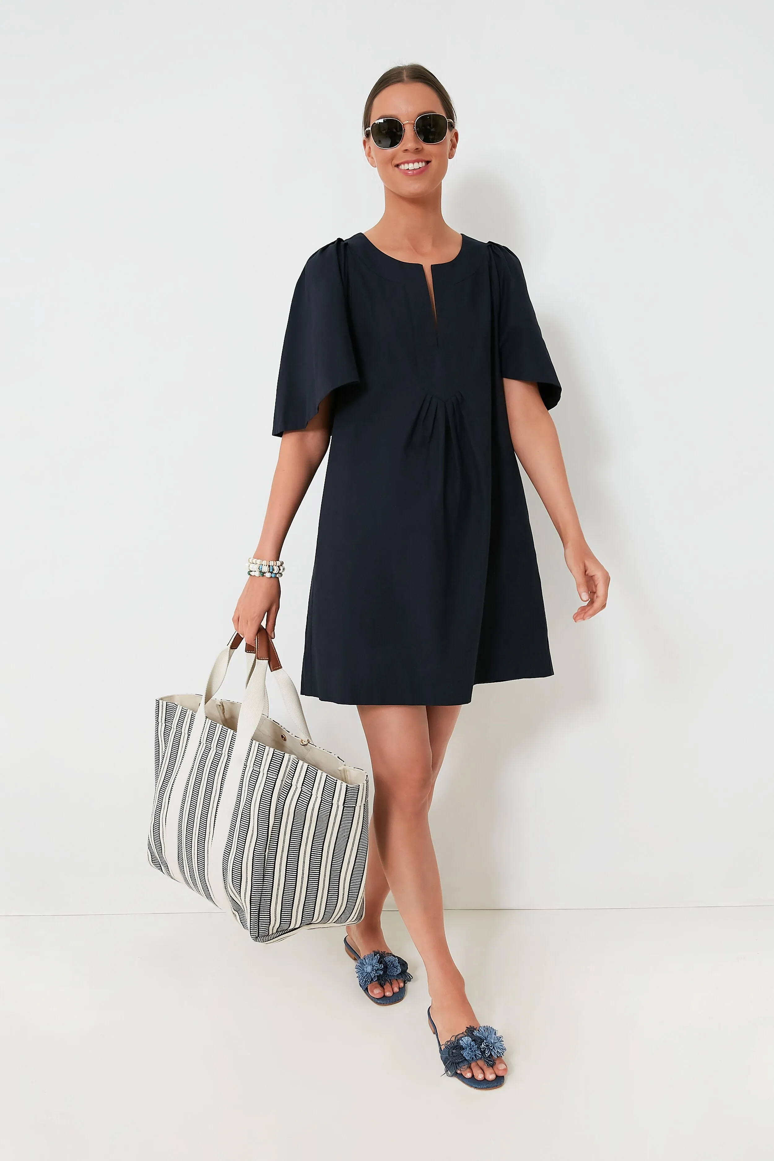 Navy Parcours L City Stripes Tote