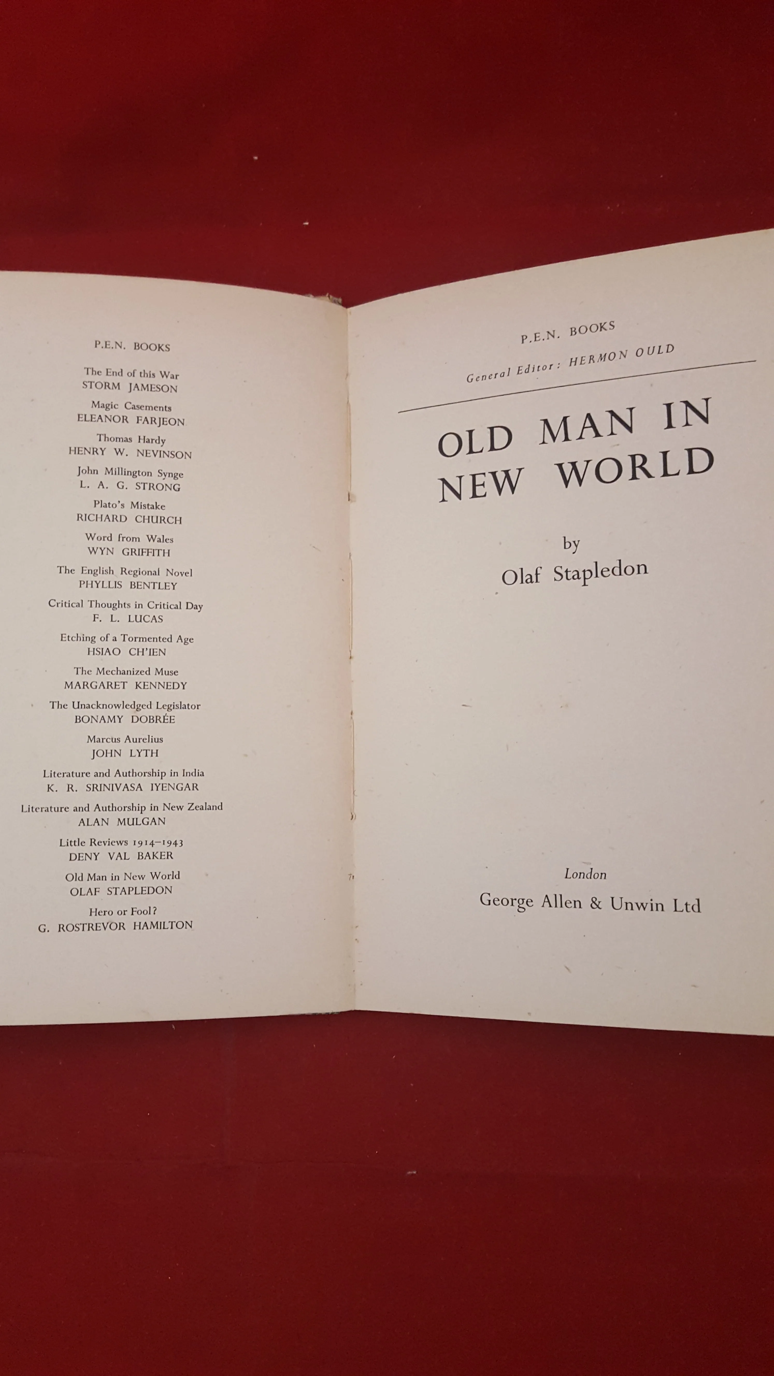 Olaf Stapledon - Old Man In New World, George Allen & Unwin Ltd, 1944, 1st, PEN books
