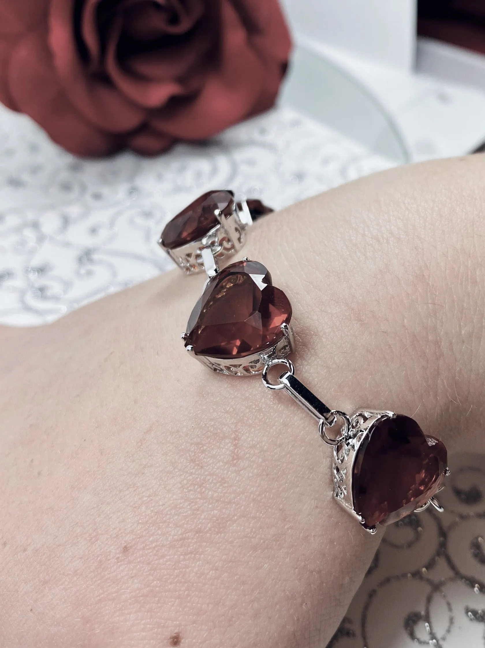 Orange Citrine Bracelet, Heart Gems, Victorian Reproduction Jewelry #B38