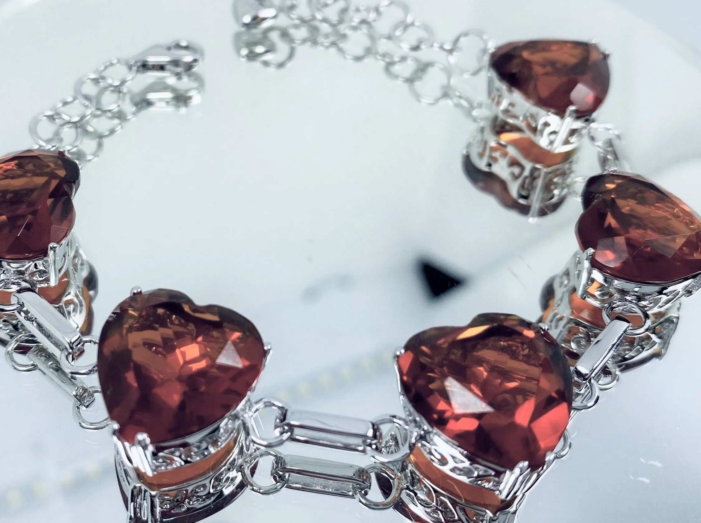 Orange Citrine Bracelet, Heart Gems, Victorian Reproduction Jewelry #B38