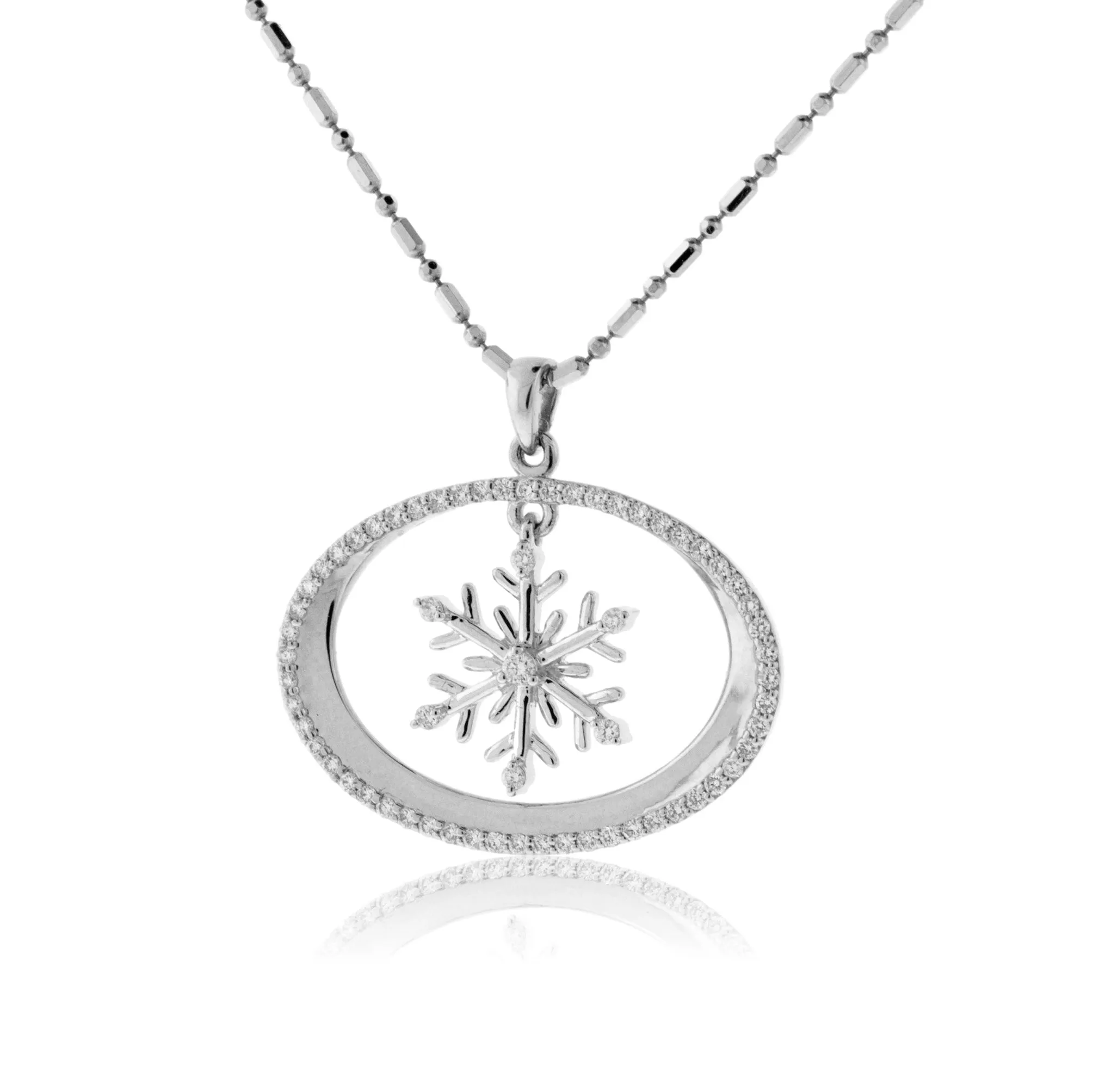Oval Diamond Halo with Snowflake Center Pendant