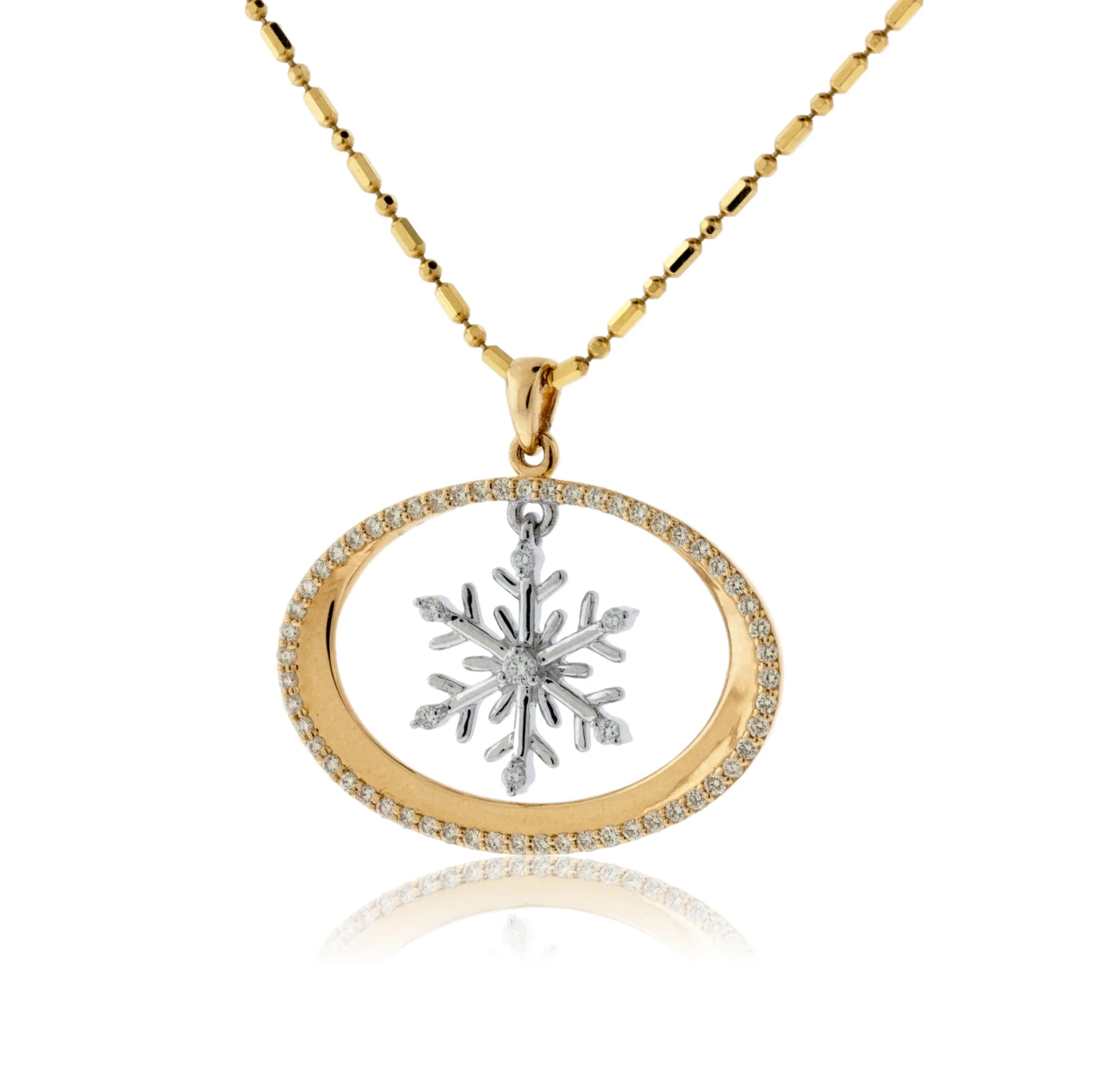 Oval Diamond Halo with Snowflake Center Pendant