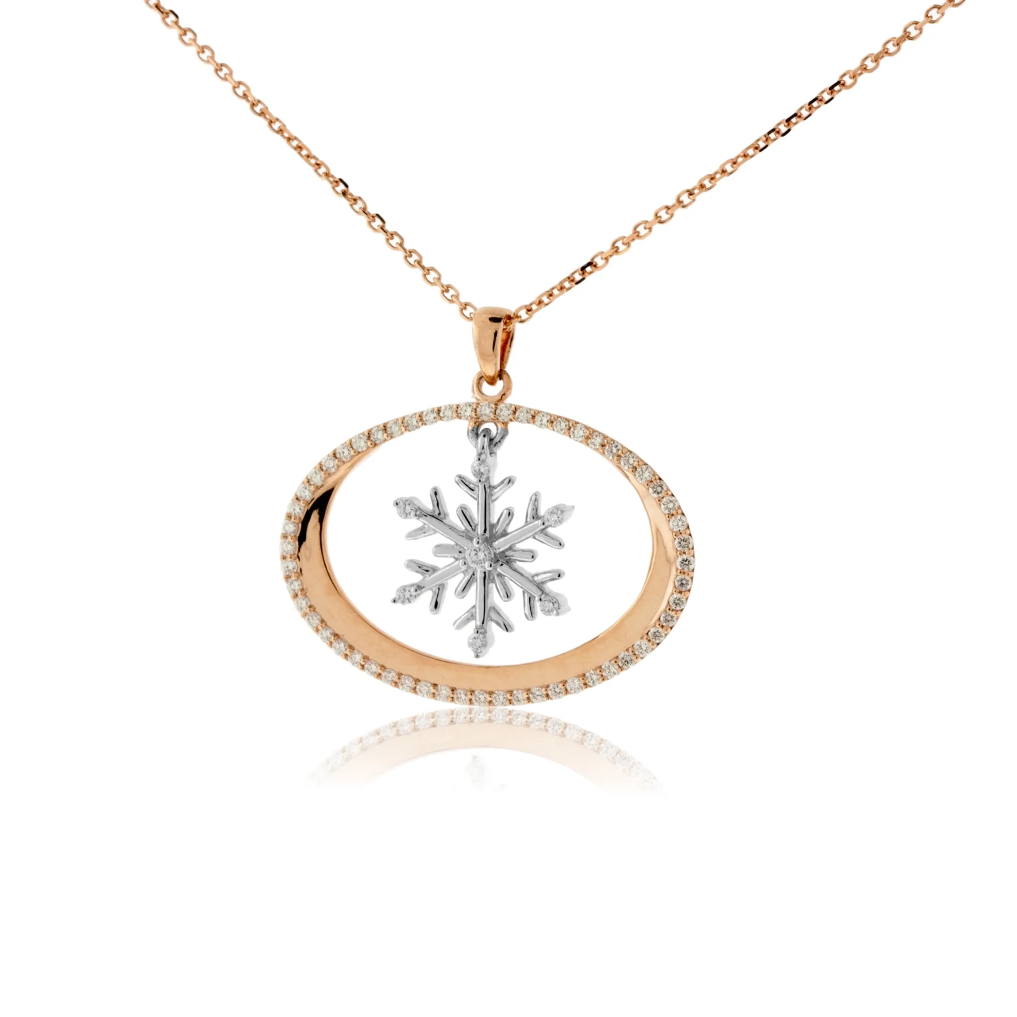 Oval Diamond Halo with Snowflake Center Pendant