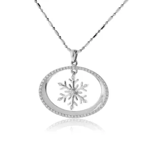 Oval Diamond Halo with Snowflake Center Pendant