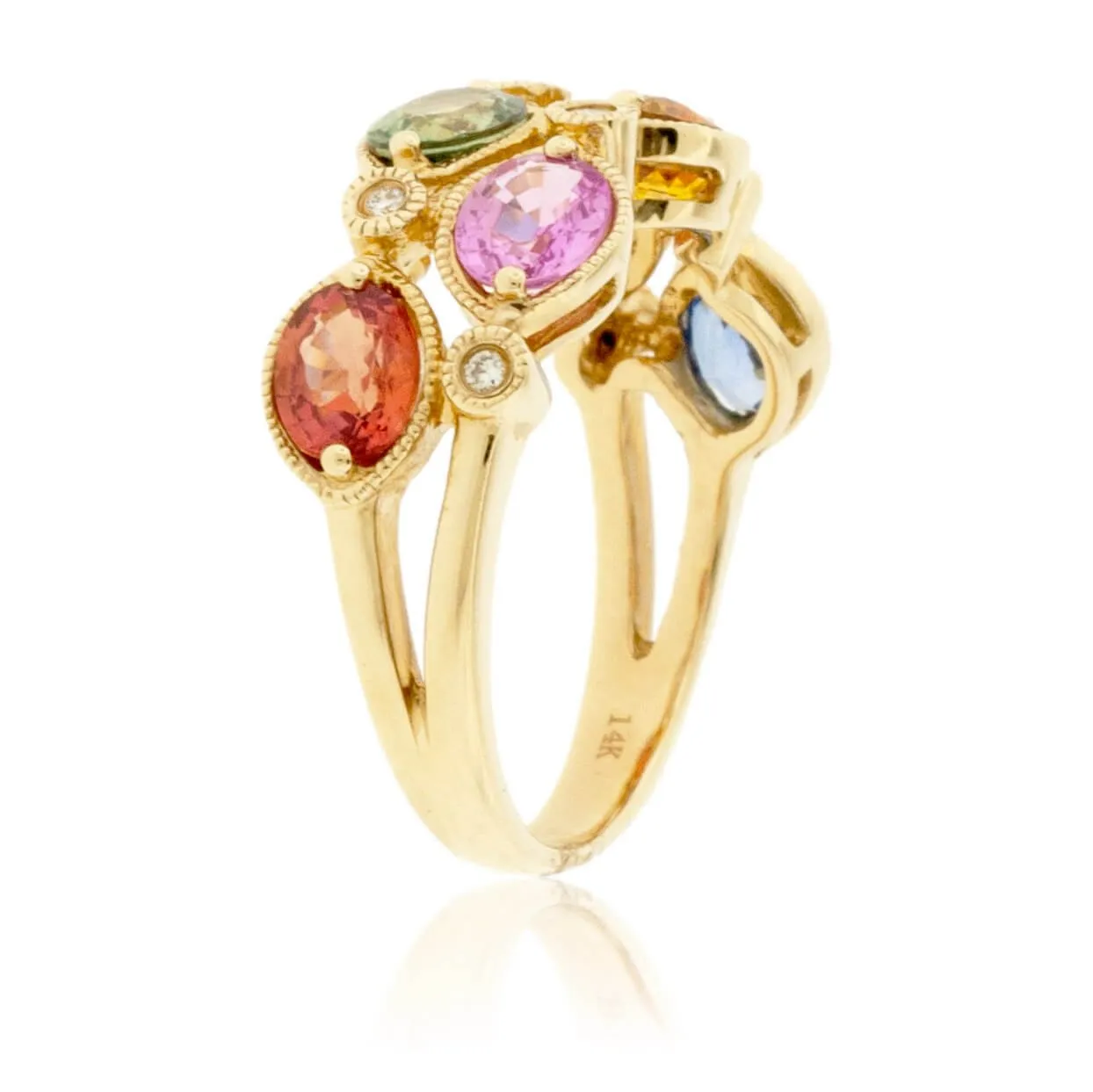 Oval Rainbow Sapphire & Diamond Ring